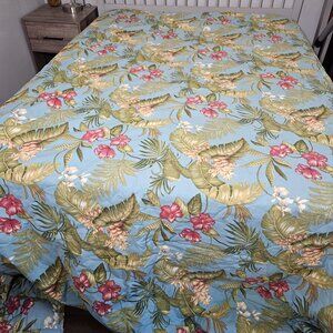 Thomasville Queen Bedspread Blue Lagoon Tropical Floral Leaf Print 103x124 USA